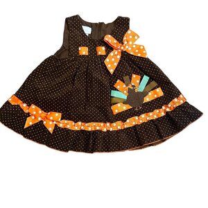 Bonnie Baby Brown Polka Dot Thanksgiving Corduroy  Dress Size 12 Months NWOT